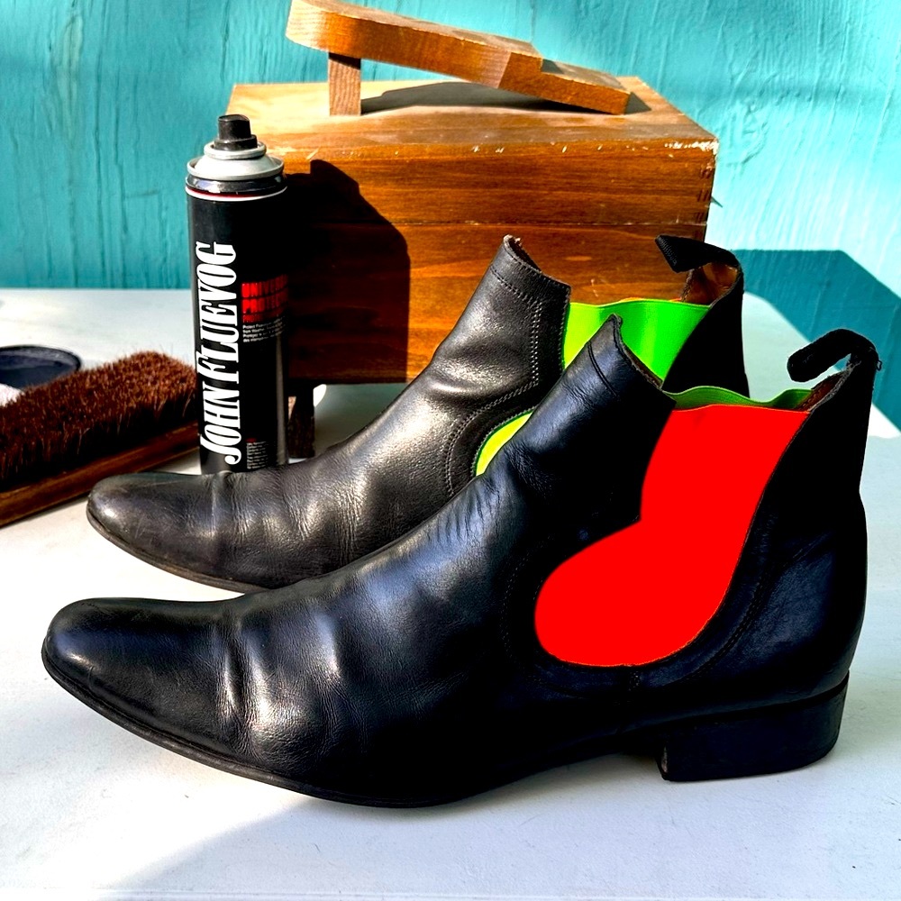 John Fluevog Rigas boots neon made in Portugal